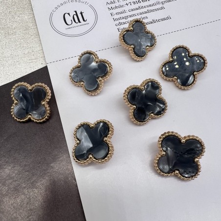 Пуговицы в форме клевера, золотистый металл с серой вставкой, 21 мм