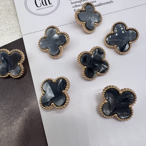 Пуговицы в форме клевера, золотистый металл с серой вставкой, 21 мм