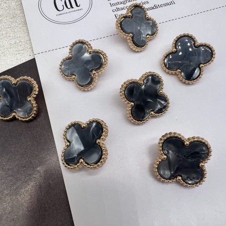 Пуговицы в форме клевера, золотистый металл с серой вставкой, 21 мм
