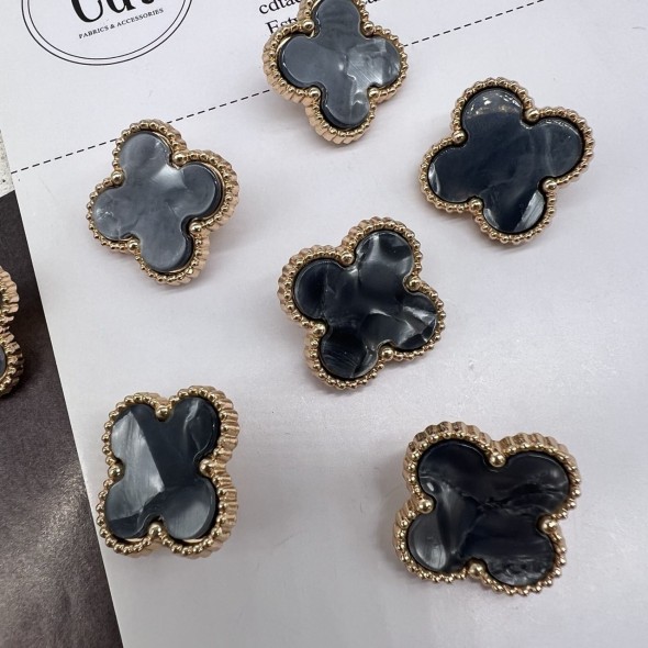Пуговицы в форме клевера, золотистый металл с серой вставкой, 21 мм