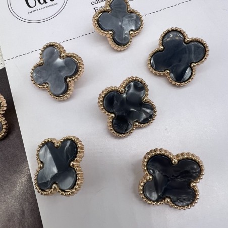 Пуговицы в форме клевера, золотистый металл с серой вставкой, 21 мм