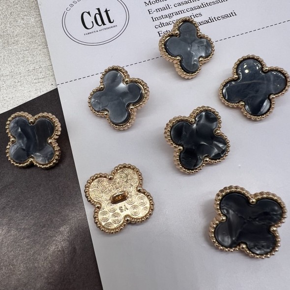Пуговицы в форме клевера, золотистый металл с серой вставкой, 21 мм
