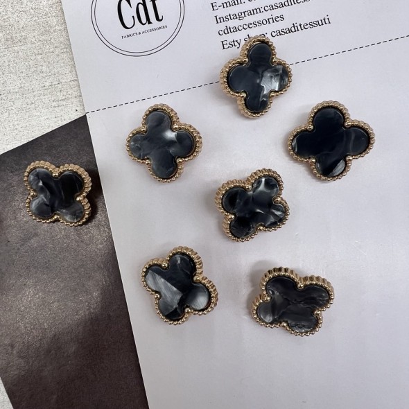 Пуговицы в форме клевера, золотистый металл с серой вставкой, 21 мм