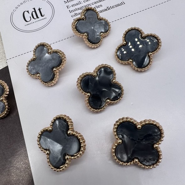 Пуговицы в форме клевера, золотистый металл с серой вставкой, 21 мм