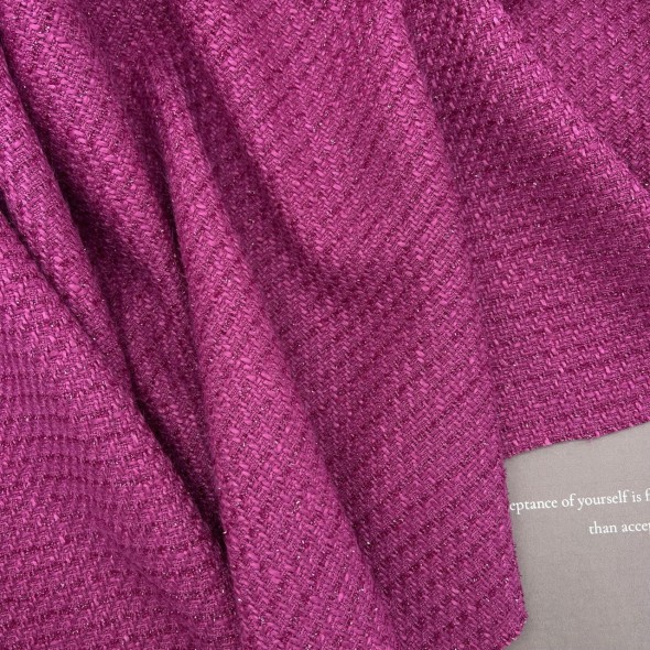 Твид однотонный классический яркая фуксия с блестящей нитью в тон