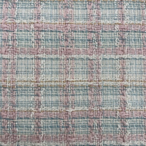 Твид в клетку в мятных и розовых тонах