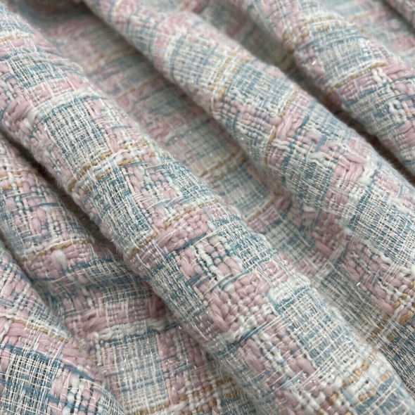 Твид в клетку в мятных и розовых тонах