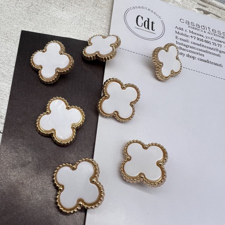 Пуговицы в форме клевера, золотистый металл с белой вставкой, 21 мм