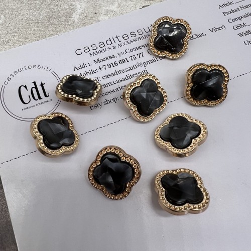 Пуговицы в форме клевера, золотистый металл с черной вставкой, 21 мм 2