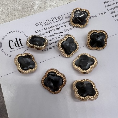Пуговицы в форме клевера, золотистый металл с черной вставкой, 21 мм