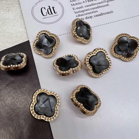 Пуговицы в форме клевера, золотистый металл с черной вставкой, 21 мм