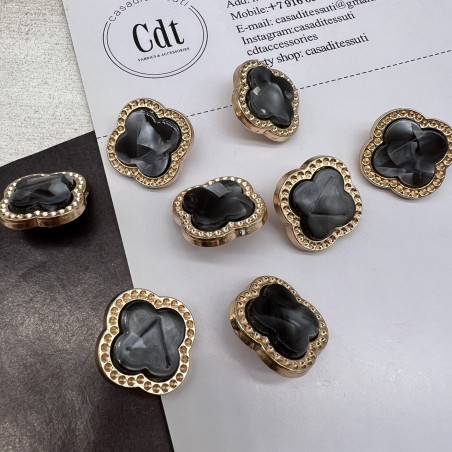 Пуговицы в форме клевера, золотистый металл с черной вставкой, 21 мм