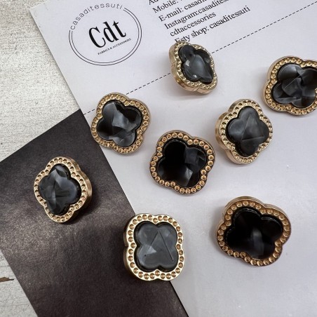 Пуговицы в форме клевера, золотистый металл с черной вставкой, 21 мм