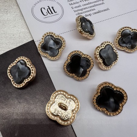 Пуговицы в форме клевера, золотистый металл с черной вставкой, 21 мм