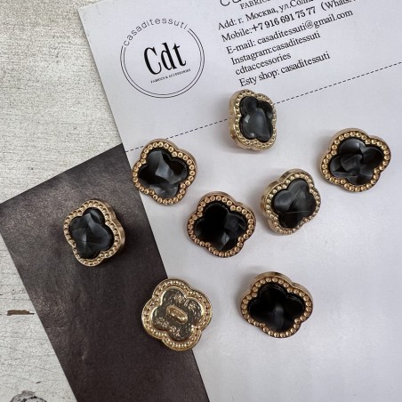 Пуговицы в форме клевера, золотистый металл с черной вставкой, 21 мм