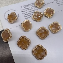 Пуговицы в форме клевера, золотистый металл с горчичной вставкой, 21 мм