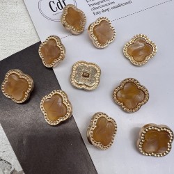 Пуговицы в форме клевера, золотистый металл с горчичной вставкой, 21 мм