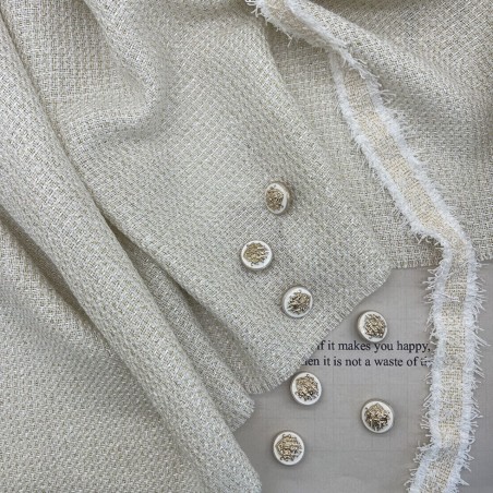 Твид меланжевый молочный с золотистыми нитями и мелкими пайетками