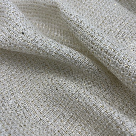 Твид меланжевый молочный с золотистыми нитями и мелкими пайетками