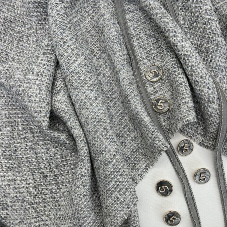 Твид меланжевый светло-серый с золотистыми нитями и мелкими пайетками