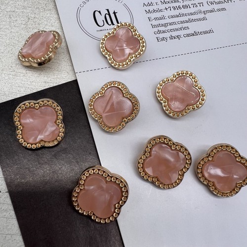 Пуговицы в форме клевера, золотистый металл с розовой вставкой, 21 мм 2