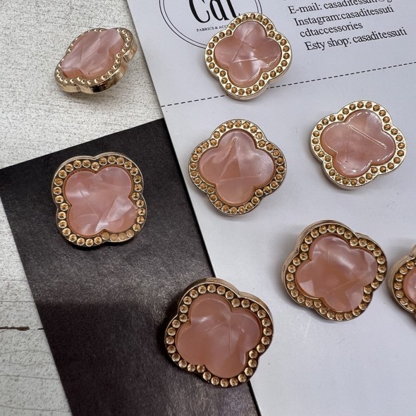 Пуговицы в форме клевера, золотистый металл с розовой вставкой, 21 мм