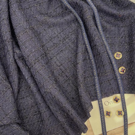 Твид однотонный классический фиолетовый с блестящей нитью в тон