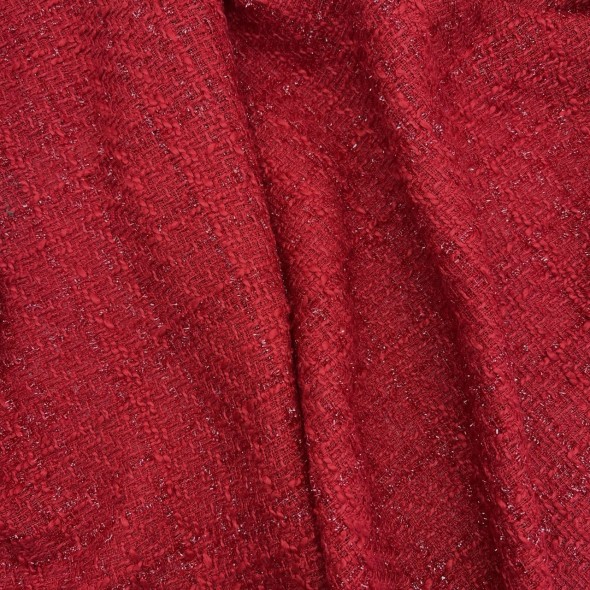Твид однотонный классический красный с блестящей нитью в тон