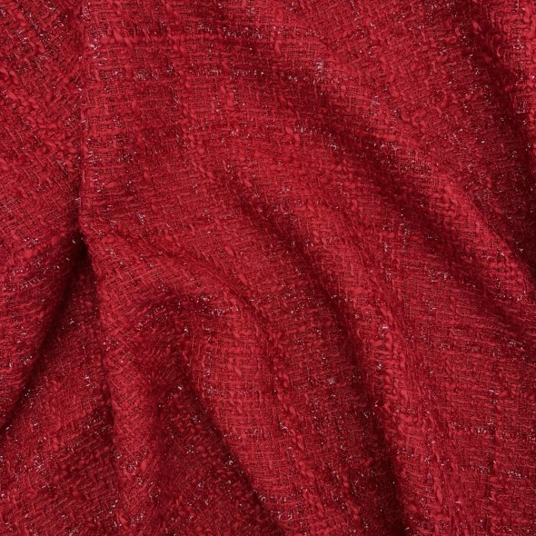 Твид однотонный классический красный с блестящей нитью в тон