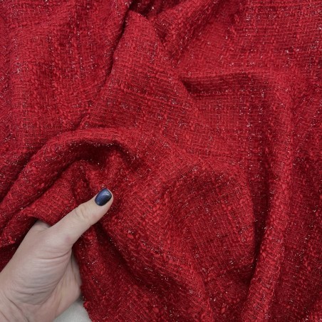 Твид однотонный классический красный с блестящей нитью в тон
