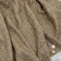 Твид бежевый однотонный с блестящей нитью в тон и пайетками
