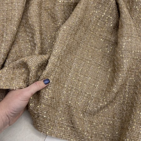 Твид бежевый однотонный с блестящей нитью в тон и пайетками
