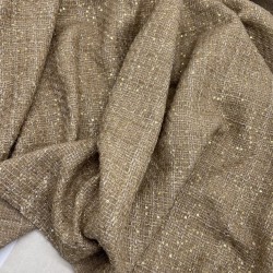 Твид бежевый однотонный с блестящей нитью в тон и пайетками