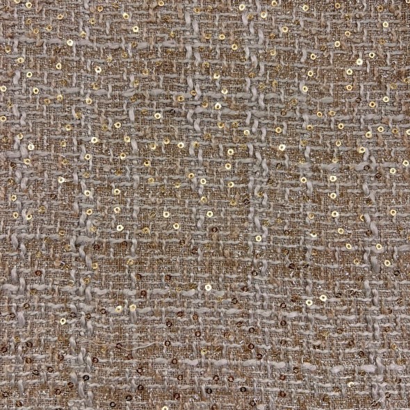 Твид бежевый однотонный с блестящей нитью в тон и пайетками