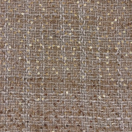 Твид бежевый однотонный с блестящей нитью в тон и пайетками