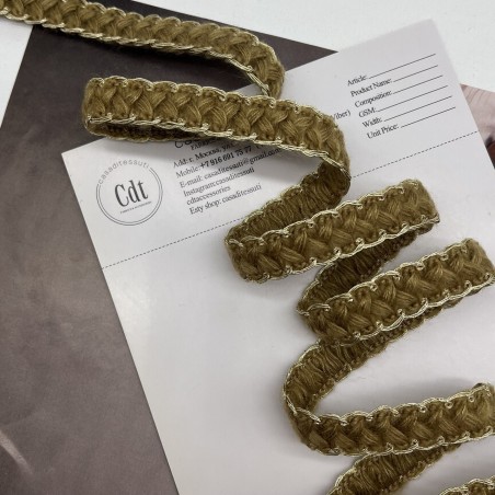 Тесьма текстильная бежевая с золотистой окантовкой, 15 мм