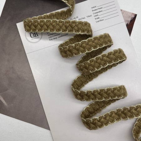 Тесьма текстильная бежевая с золотистой окантовкой, 15 мм