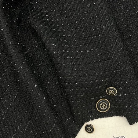 Твид однотонный классический чёрный с блестящей нитью в тон