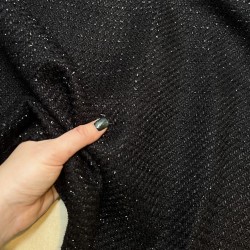 Твид однотонный классический чёрный с блестящей нитью в тон