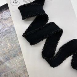 Тесьма репсовая чёрная с бисером, 30 мм