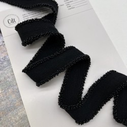 Тесьма репсовая чёрная с бисером, 30 мм