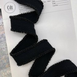 Тесьма репсовая чёрная с бисером, 30 мм