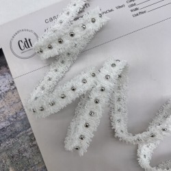 Тесьма текстильная белая с бахромой и металлическим декором, 12 мм