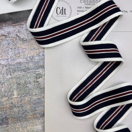 Лампасы трикотажные вискозные белые с полосками, 3 см