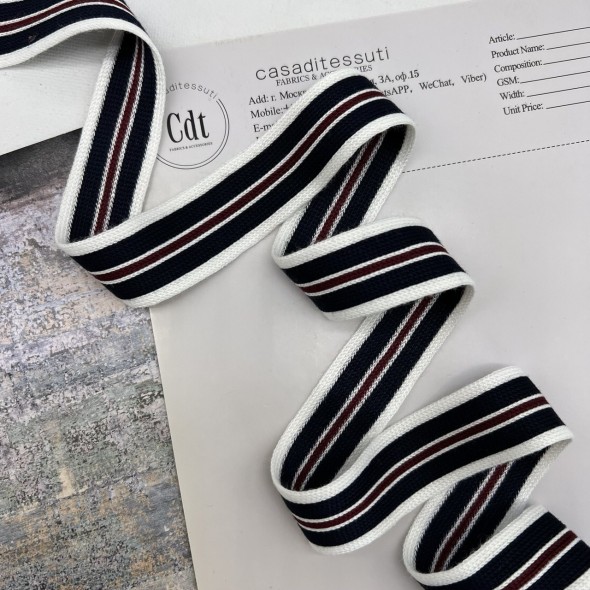 Лампасы трикотажные вискозные белые с полосками, 3 см