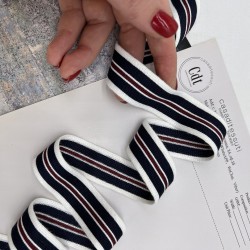 Лампасы трикотажные вискозные белые с полосками, 3 см