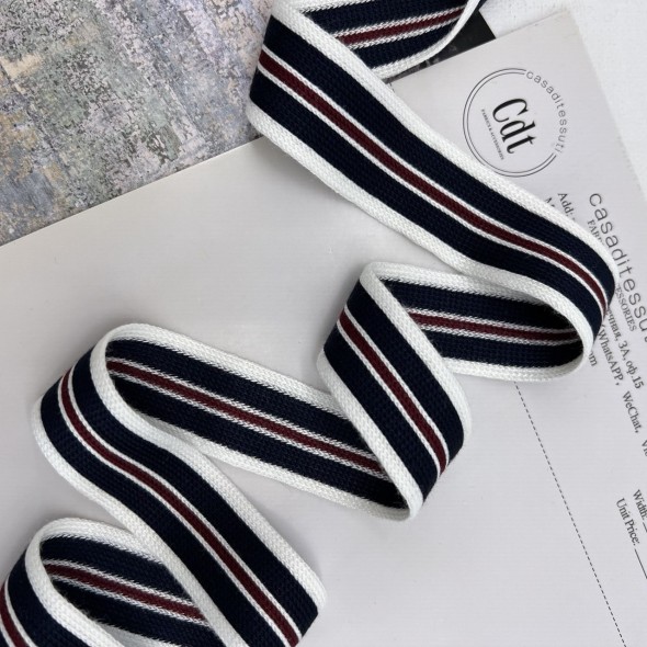 Лампасы трикотажные вискозные белые с полосками, 3 см