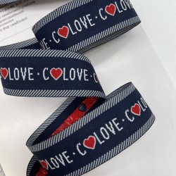 Тесьма репсовая плотная темно-синяя с текстом, 3 см