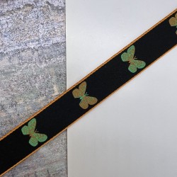 Тесьма репсовая плотная черная с бабочками, 2.5 см