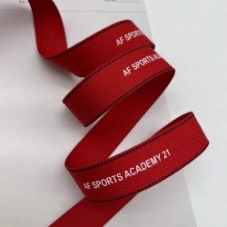 Тесьма репсовая красная с принтом, 2.5 см